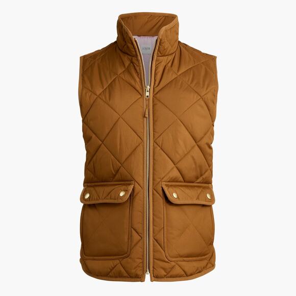 J. Crew Quilted Full Zip Puffer Vest with Snap Pockets Camel Brown Small - Picture 1 of 6